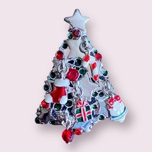 Vintage Cookie Lee Silver Star Christmas Tree with Charms Brooch